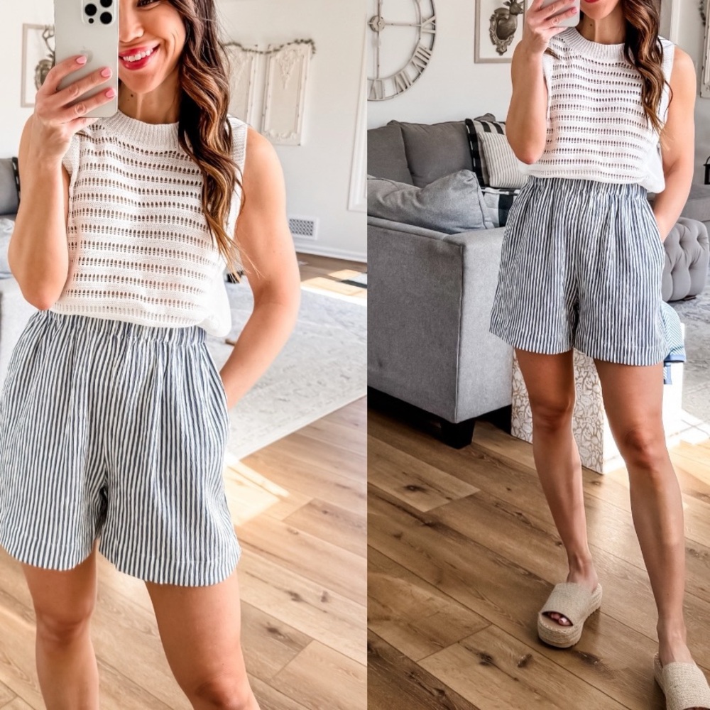 Navy & white stripe seersucker shorts